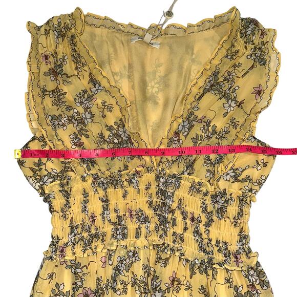NEW Max Studio Yellow Floral Smocked Waist Sleeveless V-Neck Maxi Dress Size S - Picture 11 of 13